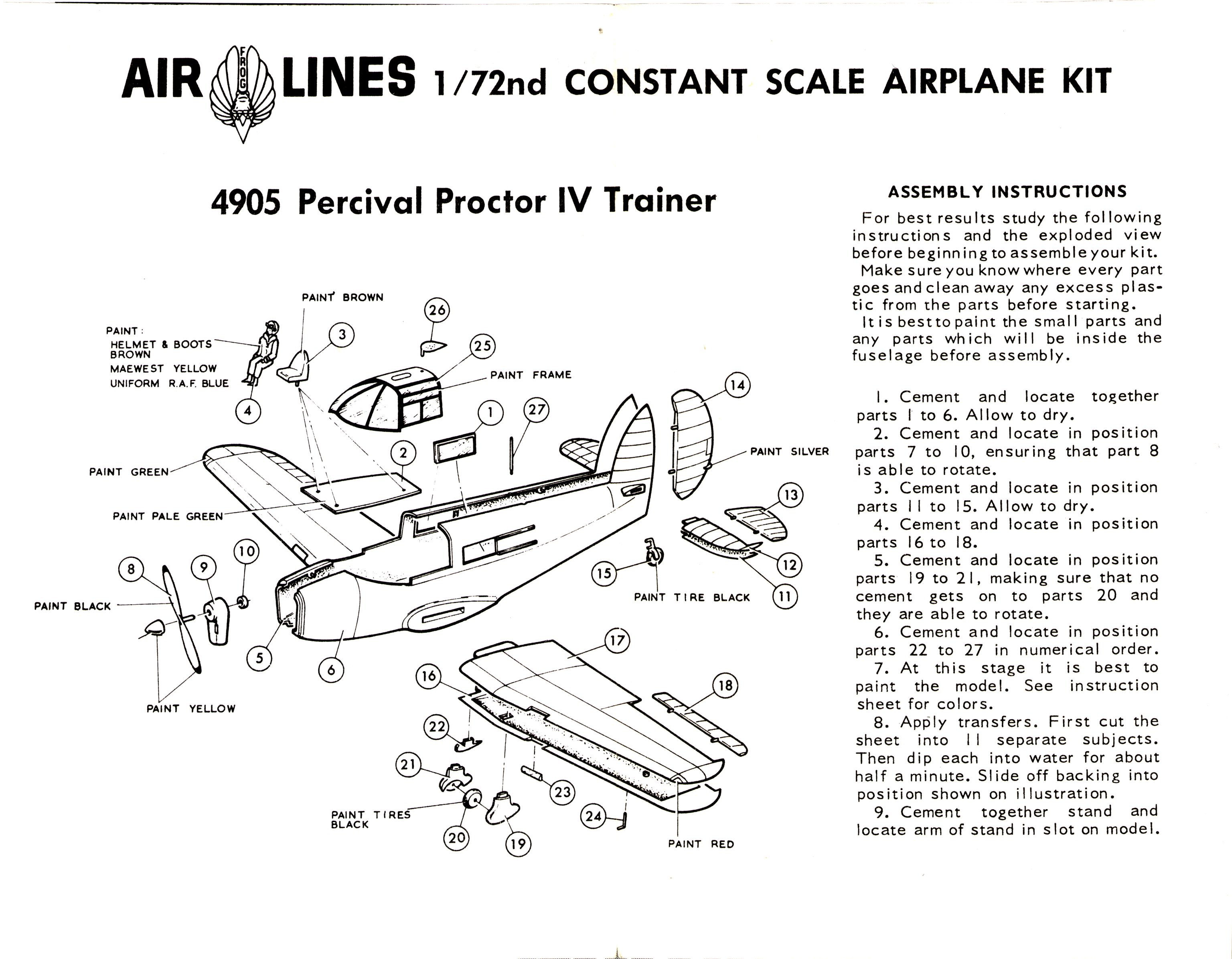 Air Lines 4905 Percival Proctor IV, Lines Bros. Inc., 1964, assembly instructions